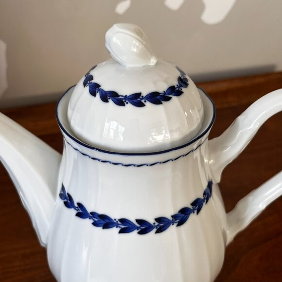 Noritake Simplicity In Blue Coffee Pot & Lid Japan Vintage '80s White Blue B132 - Picture 8 of 15